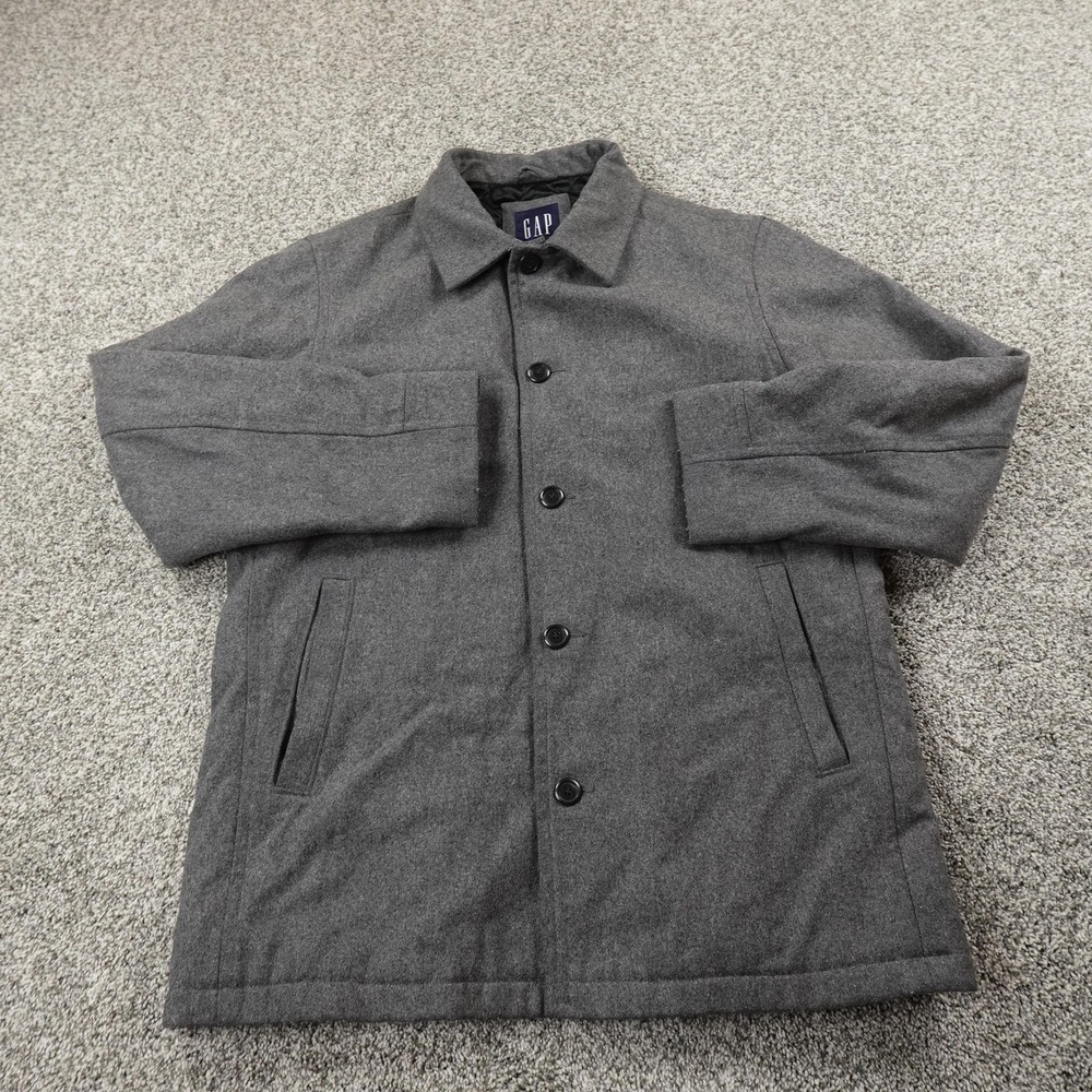 GAP Jacket Mens L Gray Wool Blend Car Coat Overcoat Button Lined Topcoat Y2K 00s